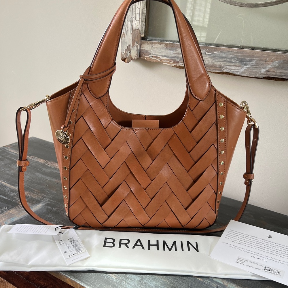Brahmin Purse- Small Carla Tan Nelani. Excellent condition with papers and bag